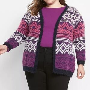 Lane Bryant Open Front Eyelash Cardigan Purple size 14 / 16
